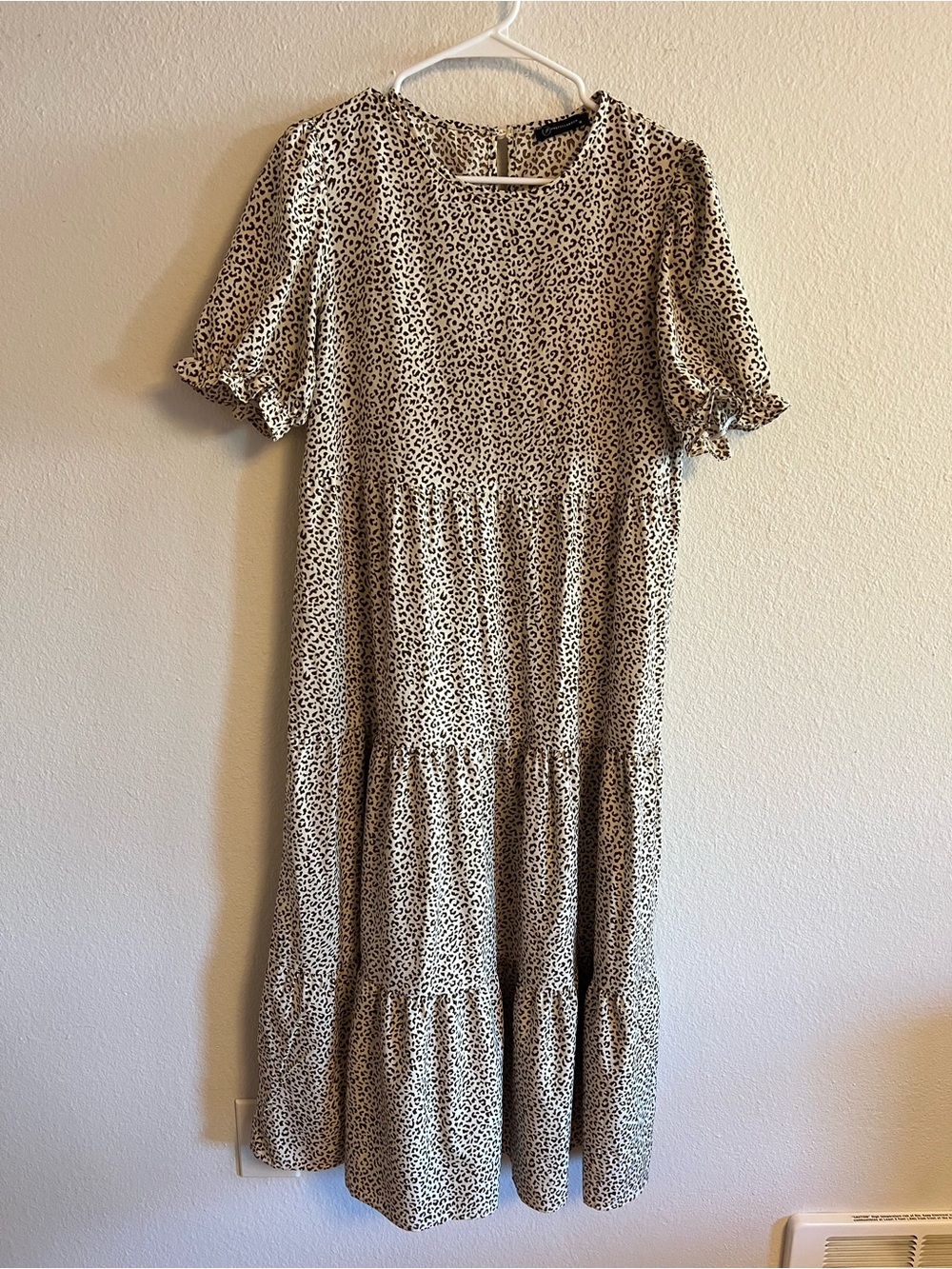 Tiered Leopard-Print Midi Dress in Beige and Black